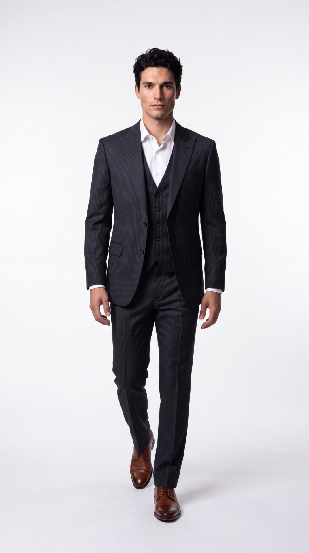 mens black pinstripe three piece suit (2) - 2