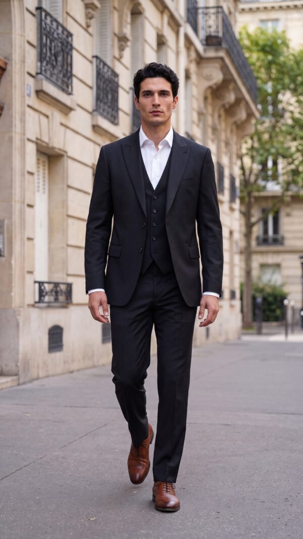 Monaco Black 3 Pieces Pinstripe Suit