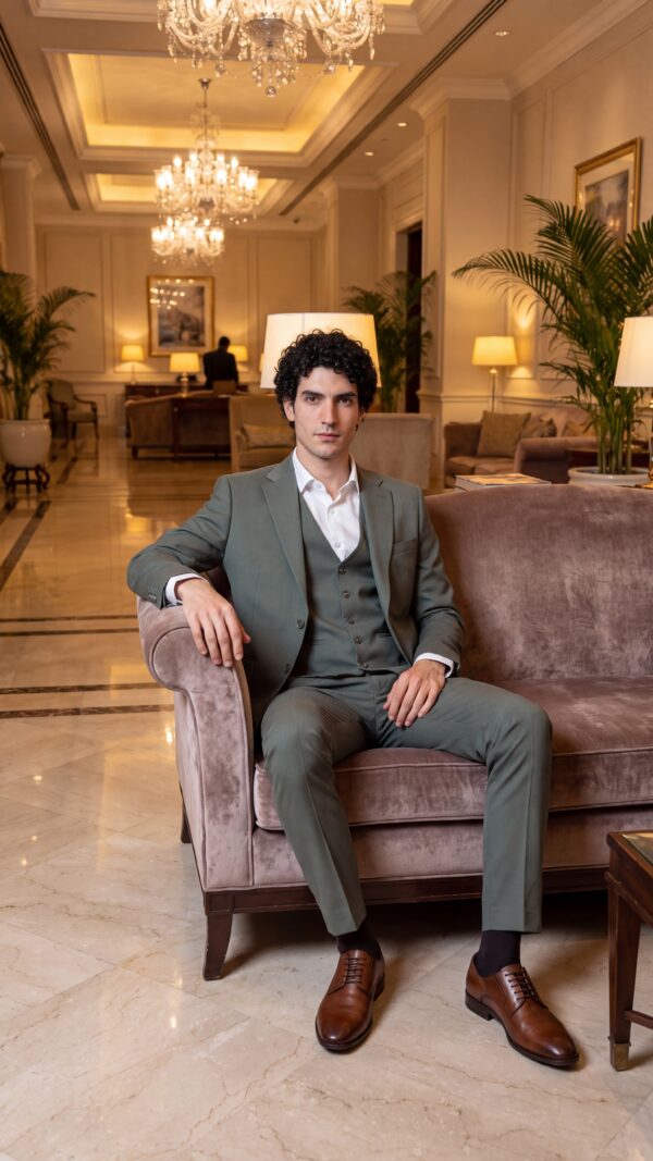 mens green three pieces suit (6) - 5