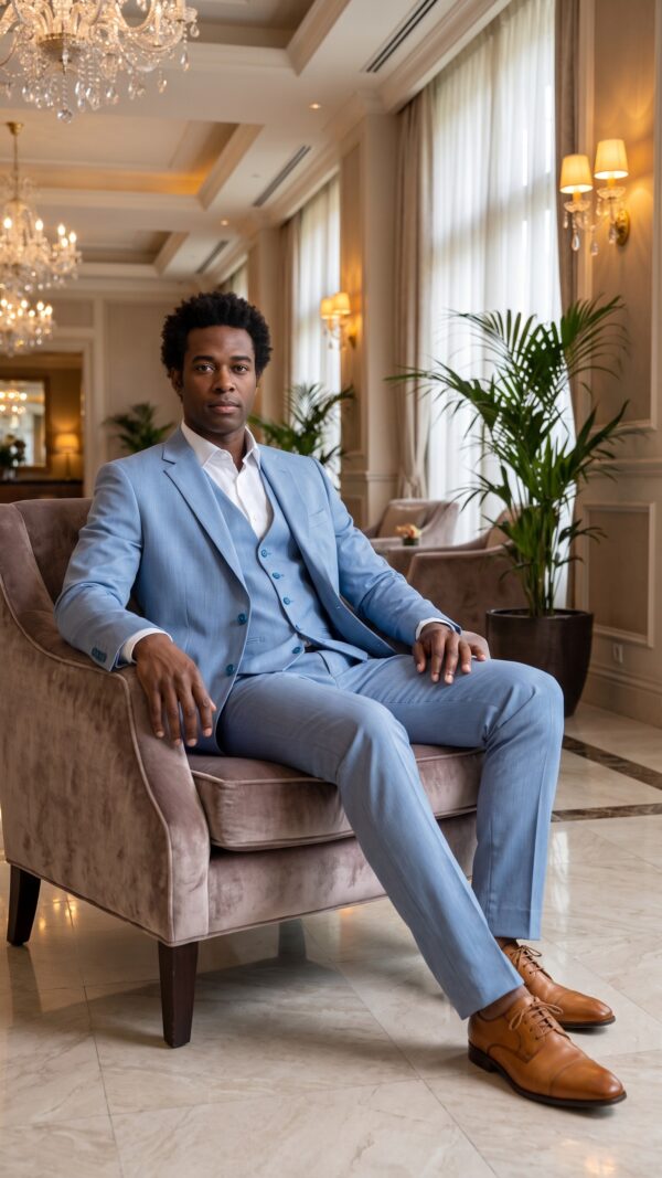 mens light blue 3 piece suit (4) - 2