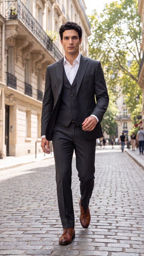 Napoli Black 3 Pieces Pinstripe Suit
