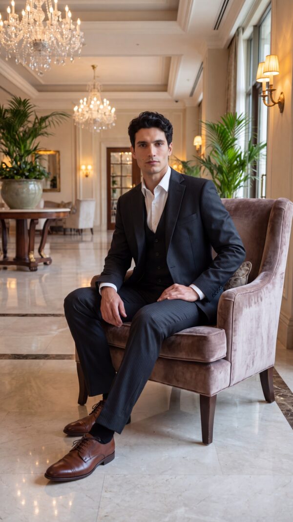 mens pinstripe black suit – 3 piece – Varrison (11) - 2