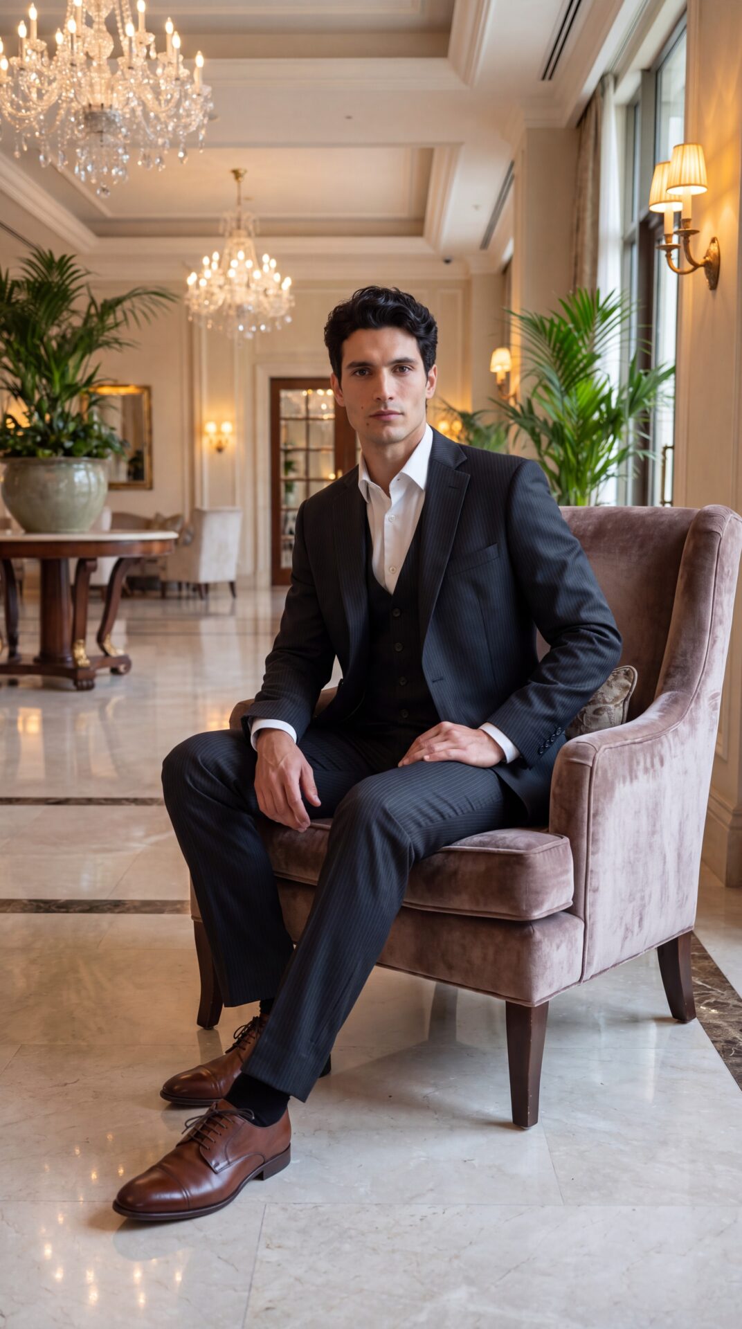 mens pinstripe black suit – 3 piece – Varrison (11) - 4