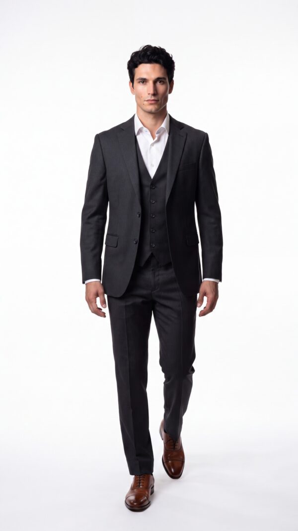 mens pinstripe black suit – 3 piece – Varrison (9) - 0
