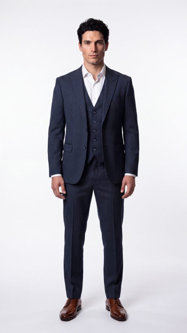 Oxford Blue 3 Pieces Pinstripe Suit - 1