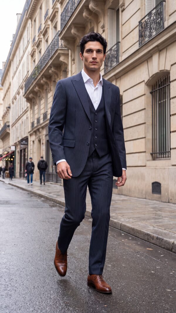 Oxford Blue 3 Pieces Pinstripe Suit