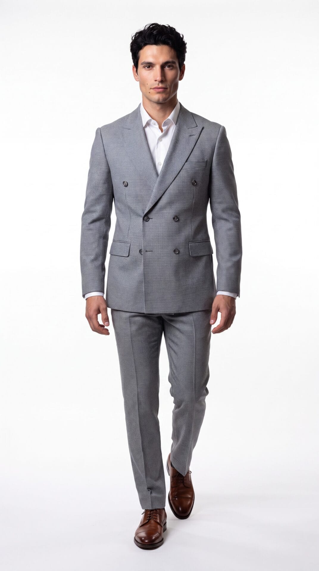 blue and cream houndstooth pattern double breated suit for men (1) - 1
