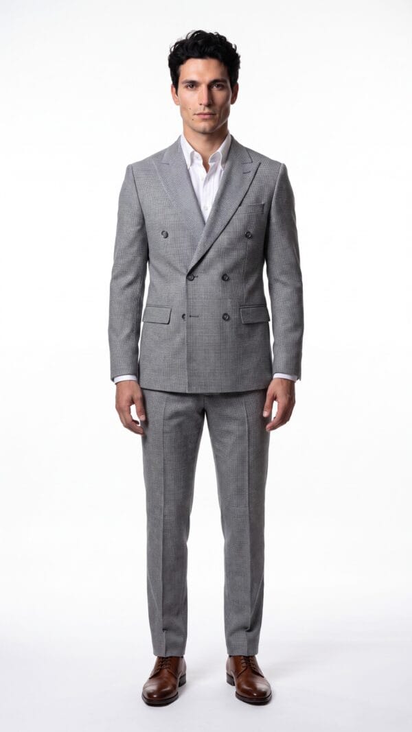 blue and cream houndstooth pattern double breated suit for men (2) - 0