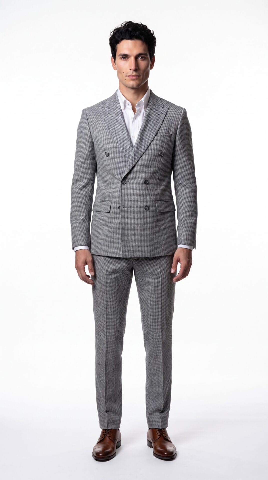blue and cream houndstooth pattern double breated suit for men (2) - 2