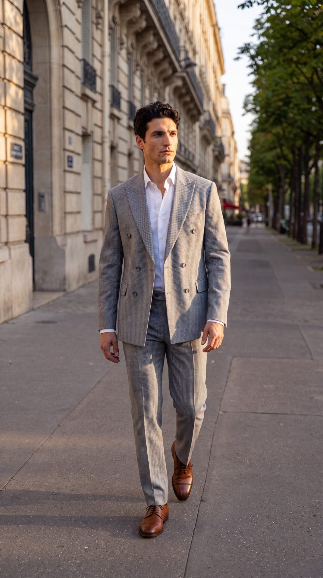 blue and cream houndstooth pattern double breated suit for men (3) - 3
