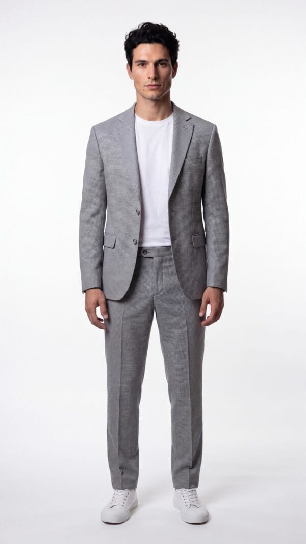 blue and cream houndstooth pattern notch lapel suit for men (1) - 0