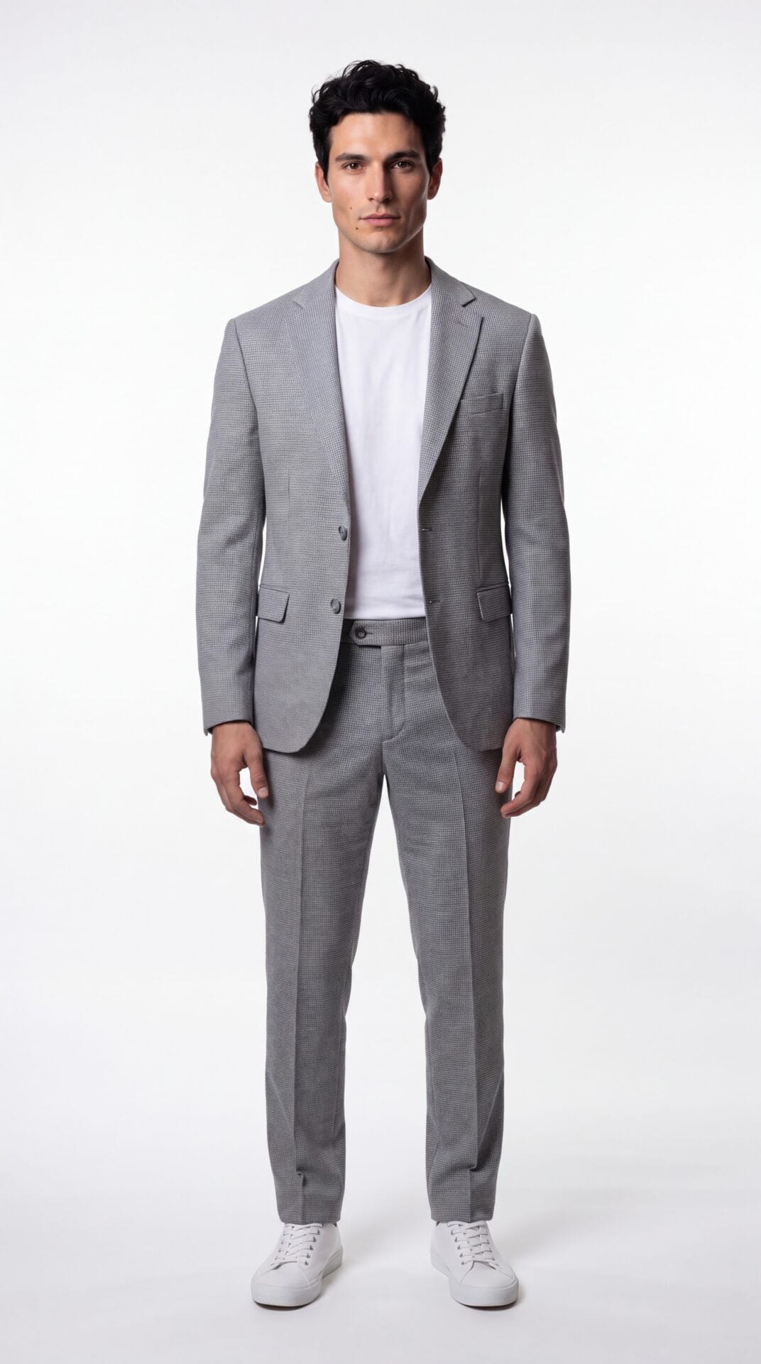 blue and cream houndstooth pattern notch lapel suit for men (1) - 2
