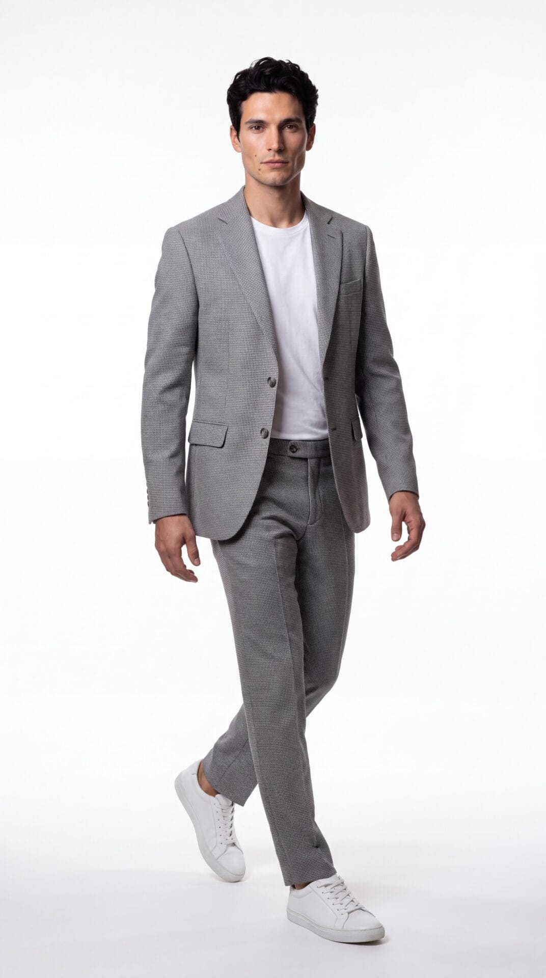 blue and cream houndstooth pattern notch lapel suit for men (2) - 1