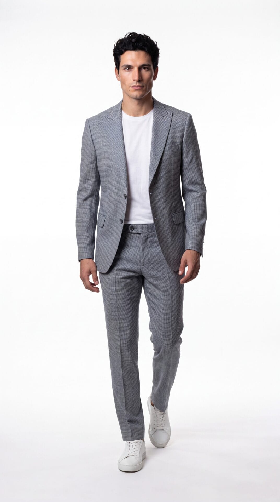 blue and cream houndstooth pattern suit for men (3) - 1