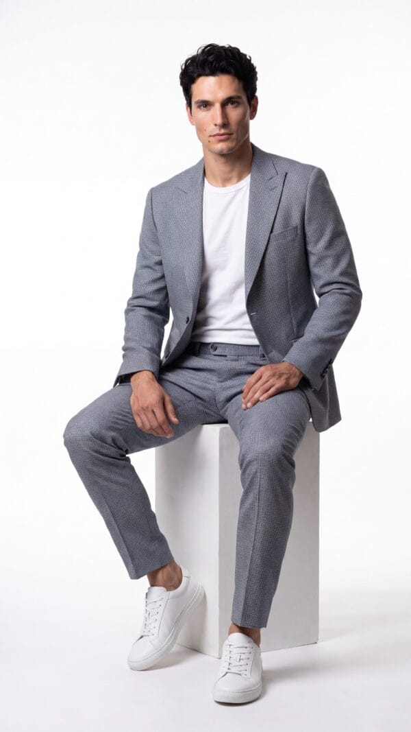 blue and cream houndstooth pattern suit for men (4) - 2