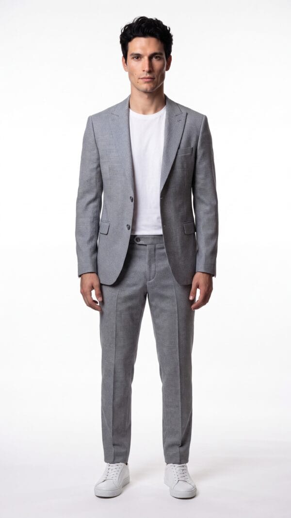 blue and cream houndstooth pattern suit for men (5) - 0